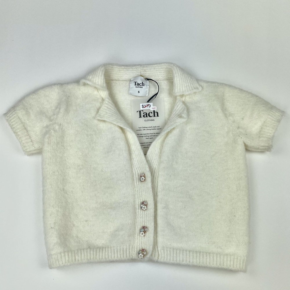 Tach Button Up Cardigan Top Wool Cream Off-White